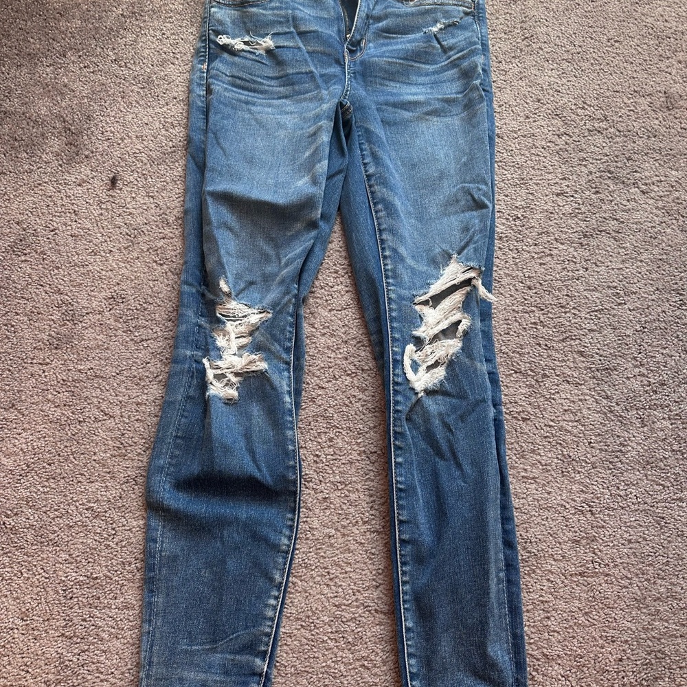 American Eagle Outfitters Blue Distressed Skinny Jeans